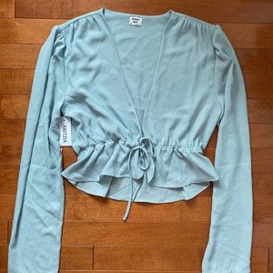 Sunday Best Blue Cropped Tie-Front Blouse (Aritzia)